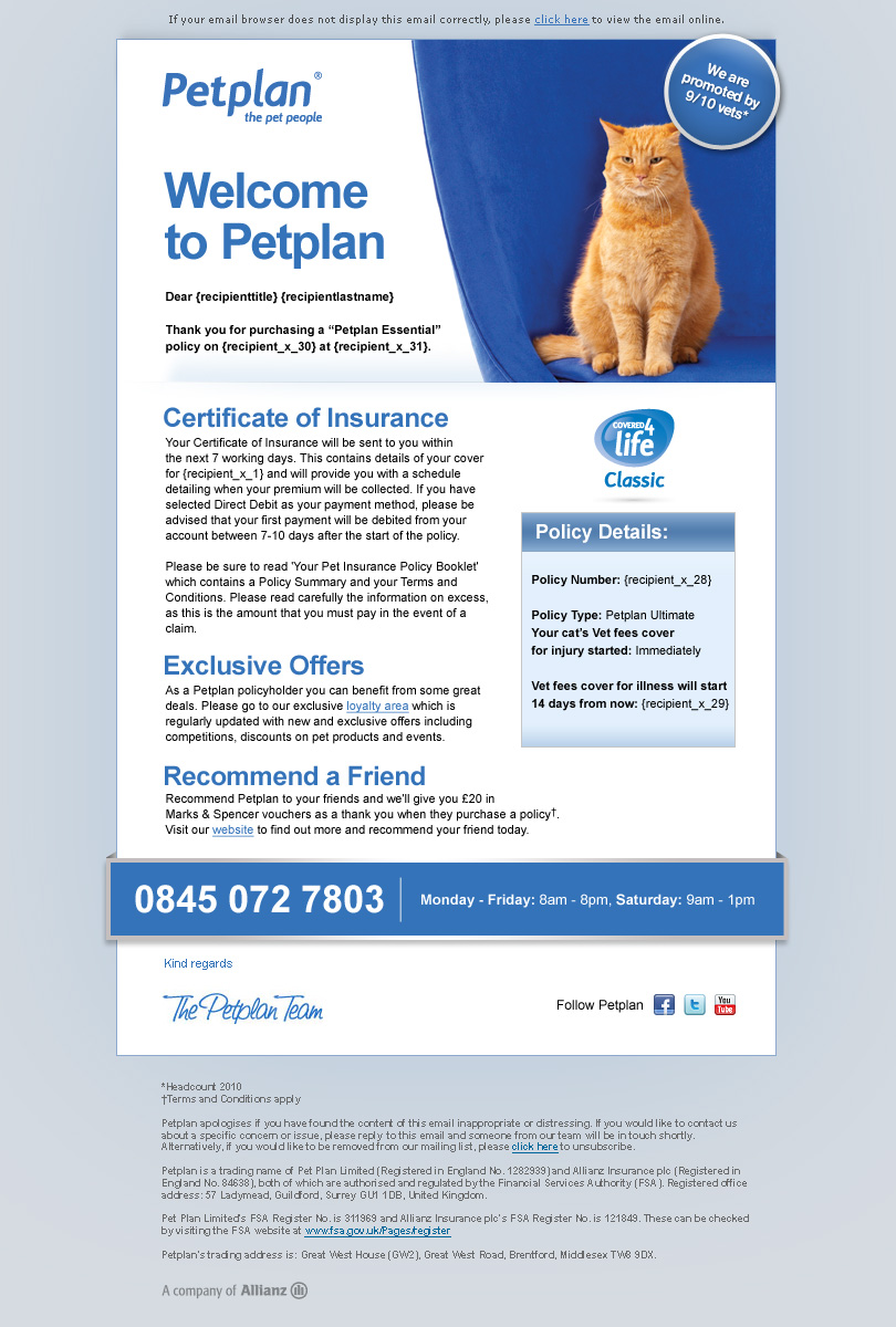 petplan customer nurture email